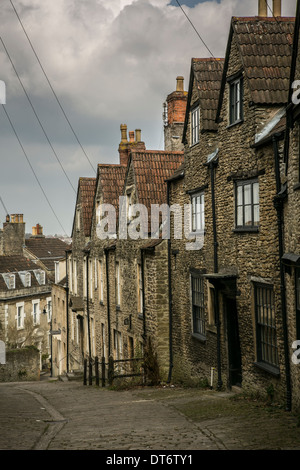 Gentle Street Frome once one of the main routes into town has a cobbled street, with houses dated from the 16th-18th Centuries. Stock Photo