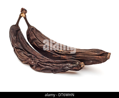 Two rotten bananas. Banana expired. Isolated on white background. Stock Photo