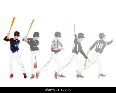 Baseball player from ready to hitting  ball , all movements on white Stock Photo