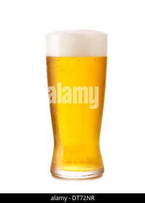 An Icy cold glass of light beer with condensation on the glass. Stock Photo