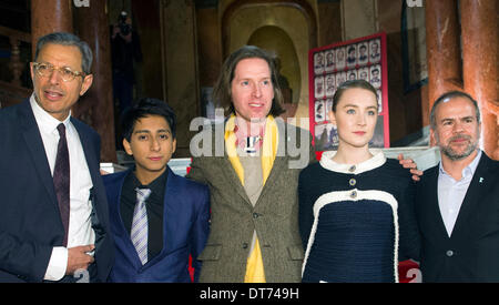 (R-L) Producer Jeremy Davson, actress Saoirse Ronan, director Wes Anderson, and actors Tony Revolori and Jeff Goldblum pictured during premiere of Grandhotel Budapest movie in Prague, Czech Republic on February 8, 2014. (CTK Photo/Michal Dolezal) Stock Photo