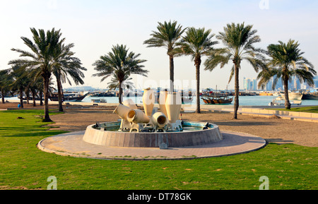 Fountain of Ceramic Vases at the Corniche Promenade, Doha, Qatar Stock Photo