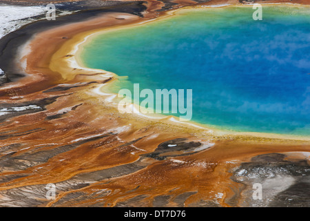 Grand Prismatic Spring a bright turquoise pool geothermal activity mineral rich deposits Yellowstone National Park Wyoming Stock Photo