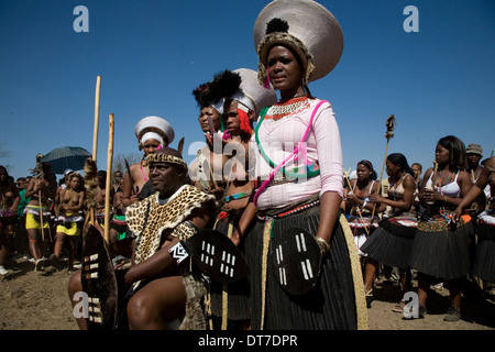 Zulu Bridegroom Milton Mbele marries his four Zulu Brides Thobile, Zanele, Smangele and Baqinisile at his home stead in rural Stock Photo