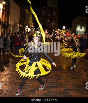 Big Burns Supper 2014, Homecoming Carnival in Dumfries Community groups in costume performing dancing through the streets. Stock Photo