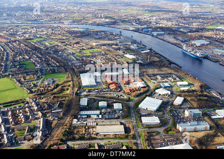 Looking up the River Tyne from Jarrow over Wallsend north of the river. Tyneside, North East England, UK Stock Photo