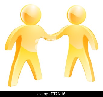 Two gold people human figures shaking hands concept Stock Photo