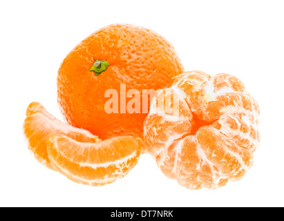 Peeled tasty sweet tangerine orange mandarin fruit isolated on white background Stock Photo