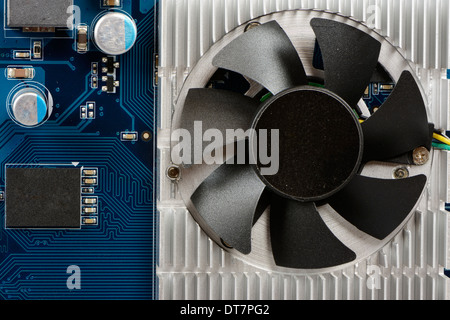Fan assembly and heat sink of a graphic board. Stock Photo