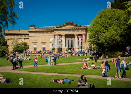 Tourists in Museum Gardens, in summer. York
