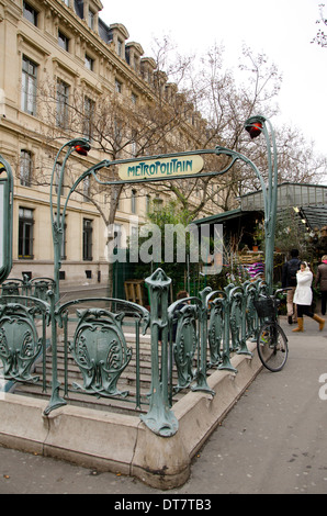 Metropolitain sign, entrance to the Paris Metro, at Ile de la cite, Paris, France. Stock Photo