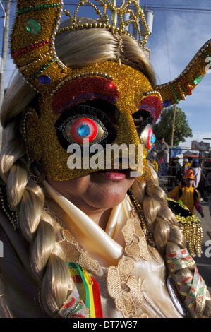 Participants diablada dancing, dance that represents fighting between the forces of good and evil Stock Photo