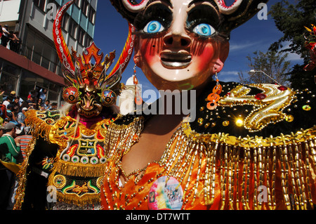 Participants diablada dancing, dance that represents fighting between the forces of good and evil Stock Photo