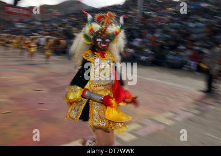 Participants diablada dancing, dance that represents fighting between the forces of good and evil Stock Photo