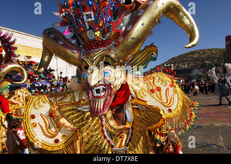 Participants diablada dancing, dance that represents fighting between the forces of good and evil Stock Photo