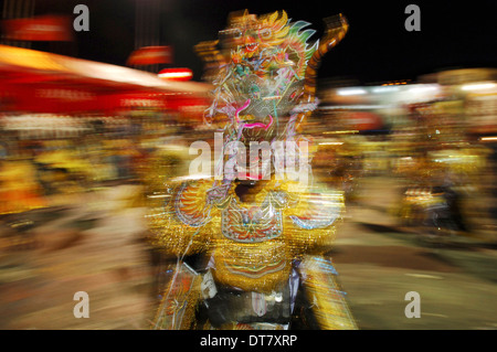 Participants diablada dancing, dance that represents fighting between the forces of good and evil Stock Photo