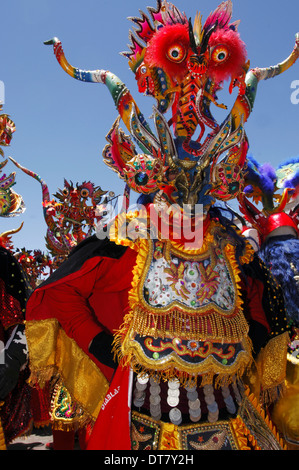 Participants diablada dancing, dance that represents fighting between the forces of good and evil Stock Photo