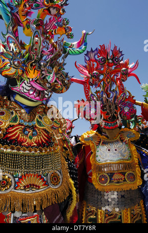 Participants diablada dancing, dance that represents fighting between the forces of good and evil Stock Photo