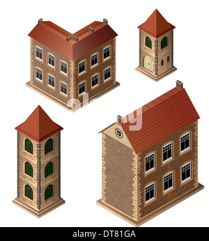 A set of isometric medieval buildings on a white background Stock Photo ...
