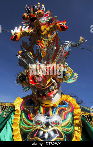 Participants diablada dancing, dance that represents fighting between the forces of good and evil Stock Photo