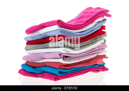 stacked colorful socks isolated over white background Stock Photo