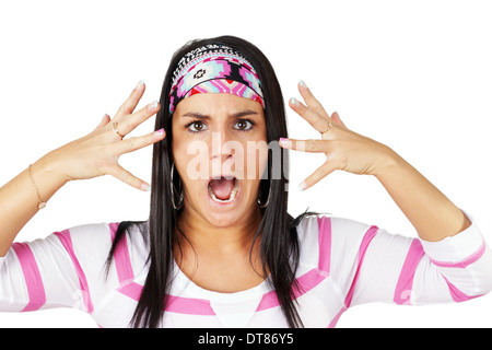 Very upset woman, screaming or shouting with hands gesture Stock Photo