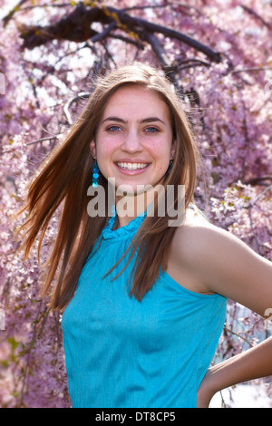 A teenage American girl with long brown hair Stock Photo