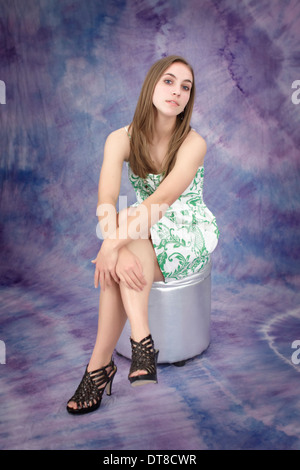 A teenage American girl with long brown hair Stock Photo