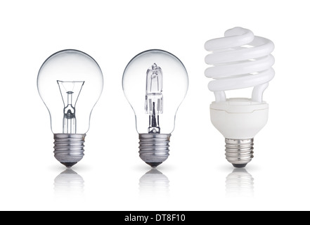 three different bulbs isolated on white background Stock Photo