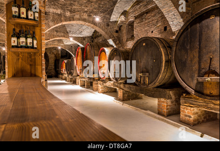 Wine cellar, Abbey of Monte Oliveto Maggiore, Tuscany, Italy Stock Photo