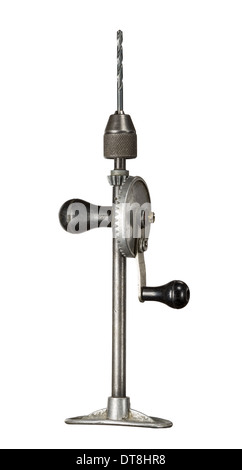 Old hand drill isolated on white background  Stock Photo