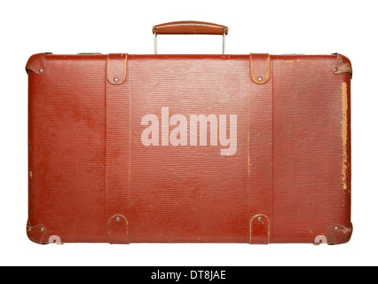 Vintage red suitcase isolated on white background