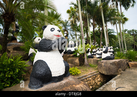 panda bears sculptures, Nong Nooch Tropical Garden and Resort, Thailand Stock Photo