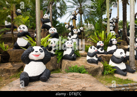 panda bears sculptures, Nong Nooch Tropical Garden and Resort, Thailand Stock Photo