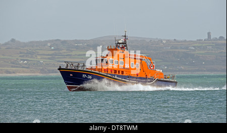 RNLB Ivan Ellen, Penlee Lifeboat (a Severn Class Lifeboat) on exercise in Mounts Bay Cornwall, UK Stock Photo