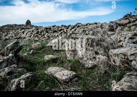 Rujm El Hiri, Gilgal or Galgal Refaim, Wheel of Spirits, Golan Heights, , Bashan,Israel Stock Photo