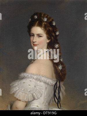 Empress Elisabeth of Austria with Diamond stars in her hair, ca 1860. Artist: Winterhalter, Franz Xavier (1805-1873) Stock Photo