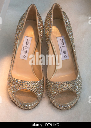 Pair of Jimmy Choo High Heel Shoes, Saks, NYC, USA Stock Photo