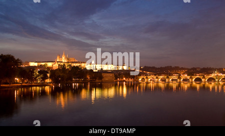 Castle and Charles Bridge in Prague, Czech Republic. Stock Photo