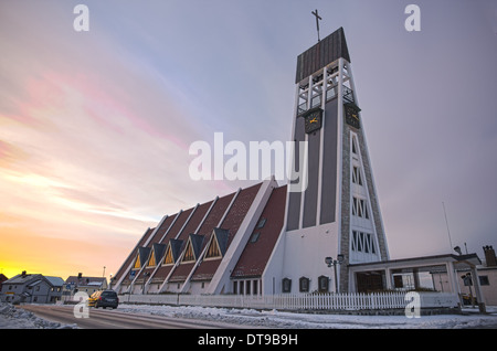 Picture of a relative new church in Hammerfest, worlds northermost city Stock Photo