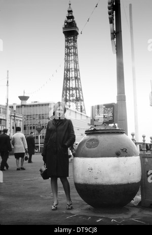 Teenage woman girl wearing leather coat Blackpool Uk 1968 PICTURE BY DAVID BAGNALL Stock Photo