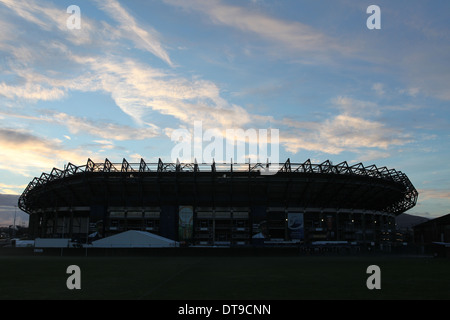 murrayfield stadium, the home of Scottish rugby, set against the morning sky in Edinburgh Stock Photo