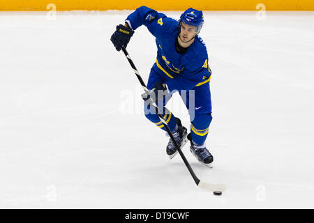 Sochi, Krasnodar Krai, Russia. 12th Feb, 2014. Sweden's Niklas HJALMARSSON in action during the Men's Ice Hockey preliminary round between Sweden and the Czech Republic at the Bolshoy Ice Dome, Coastal Cluster - XXII Olympic Winter Games Credit:  Action Plus Sports/Alamy Live News Stock Photo