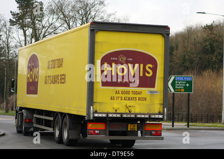 Rear view of a Hovis truck exiting a roundabout in Coulsdon, Surrey, England Stock Photo