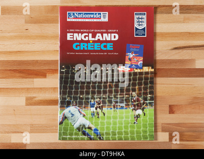 Official Programme. World Cup Qualifier. England vs Greece. Oct 6, 2001. Stock Photo
