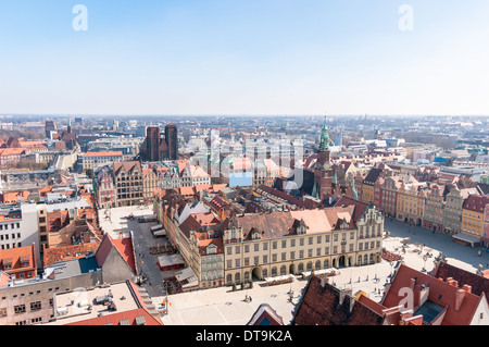 Medieval market square in Wroclaw. View from St. Elisabeth Church tower Stock Photo