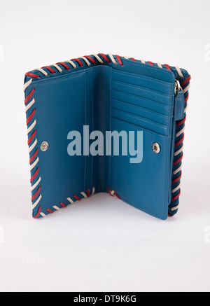 Open Empty Ladies Blue, White and Red Purse Stock Photo