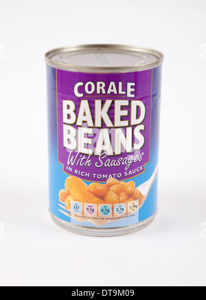 Corale Tinned Backed Beans with Sausages on White Background Stock Photo