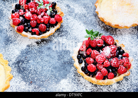 homemade tartlets with berries, food closeup Stock Photo