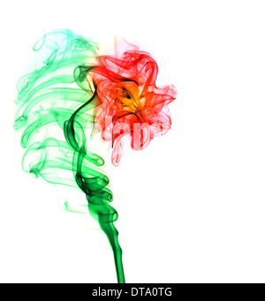 Abstract multi colored smoke puff in form of flower isolated on white Stock Photo